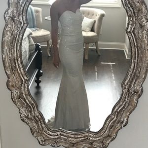 White fully beaded prom, pageant or wedding gown